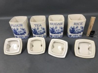 4 Blue & White Kitchen Cannisters - 3