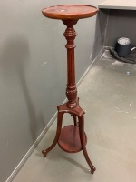 Antique Hand Carved Red Cedar Plant Stand on 3 Scrolled Legs - 3