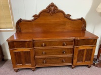 Antique Cedar Buffet 2 Doors 5 Drawers with Carved Back