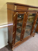 Antique French Mahogany 3 Door Glazed Display Case with Brass Mounts - No Keys - 2