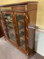 Antique French Mahogany 3 Door Glazed Display Case with Brass Mounts - No Keys - 3