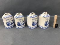 4 Blue & White Kitchen Cannisters - 4