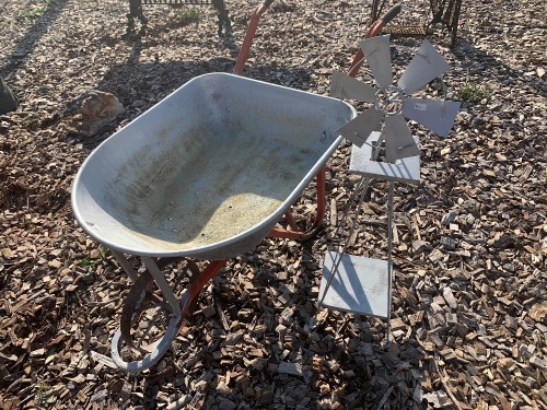 Steel Wheelbarrow and Ornamental Windmill