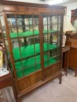 Antique Edwardian Mahogany Tall Glazed Display Cabinet with Baize Lined Shelves