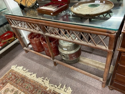 Glass Topped Cane Side Table