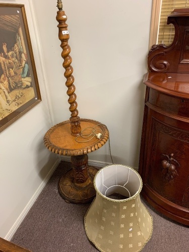 Large Vintage Heavily Carved Standard Lamp with Acanthus Base and Barley Twist Stem