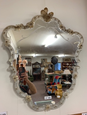 Vintage Venetian Style Mirror with Fancy Applied Glass Edges - As Is