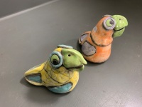 Pair of Valerie Willy Pottery Raku Fired Birds - 2