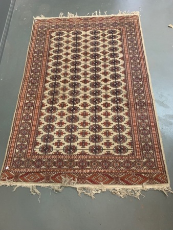 Vintage Persian Hand Knotted Wool Rug in Amber & Cream