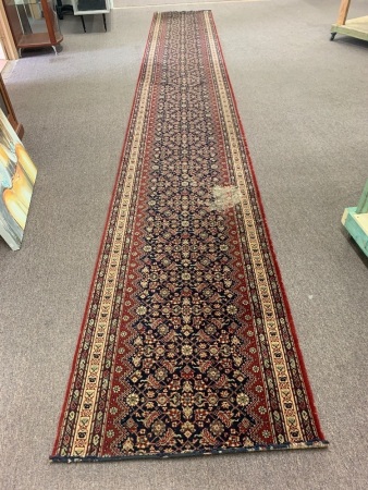 Vintage Red and Blue Hall Runner - Some Wear