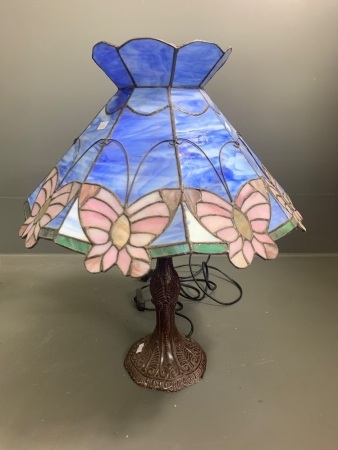 Large Contemporary Cast Metal Based Table Lamp with Lead Light Butterflies Shade