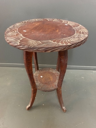 Vintage Carved 2 Tier Round Side Table - Repaired