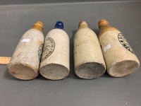 4 Antique Stone Bottles - Kelly & Co Dandelion Ale, Harrison Ginger Beer, Elliots Ginger Beer, Frankston Springs Ginger Beer - Some Repairs/Cracks Etc - 4