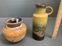 2 Small Mid Century W.German Lava Glazed Vases