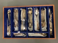 Large Asstd Lot of Plated Cutlery in Timber Tray