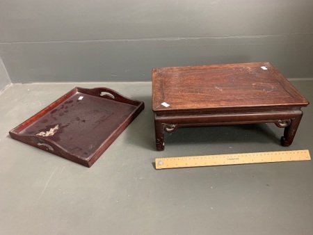 Vintage Chinese Rosewood Table Top Stand + Vintage Asian Tray