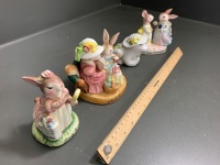 Lot of 4 Avon Ceramic Collectables - 3 Bunnies 1 Frog