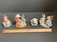 Lot of 4 Avon Ceramic Collectables - 3 Bunnies 1 Frog - 3