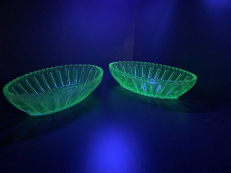 Pair of Vintage Pressed Uranium Glass Dishes