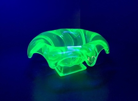 Contemporary Style Vintage Uranium Glass Swirled Bowl