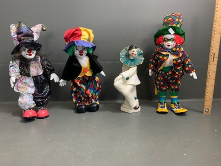 Lot of 4 Asstd Ceramic Clown Figures/Puppets