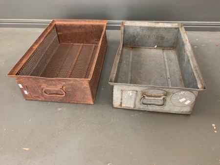 2 Large Vintage Metal Storage Drawers