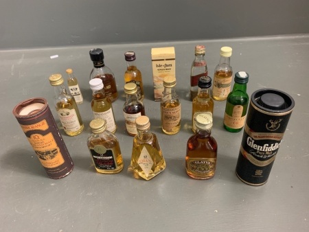 Collection of 17 Whisky Miniatures - Mainly Scotch - Unopened Except 1