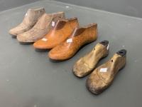 4 Large and 2 Small Antique Hand Carved Timber Shoe Lasts - 3