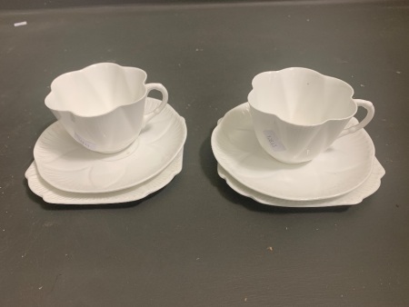 2 x Vintage Shelley White Porcelain Trios