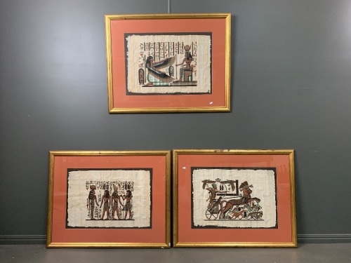 3 Large Gilt Framed Egyptian Papyrus