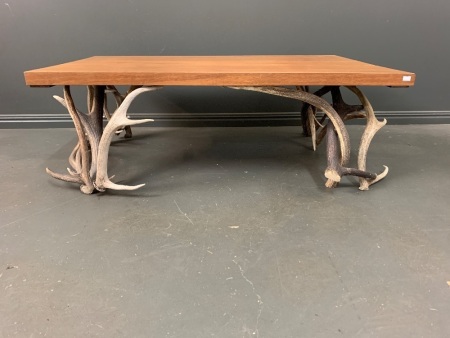 Unique Slab Low Table with Legs from Antlers Collected in Mary Valley