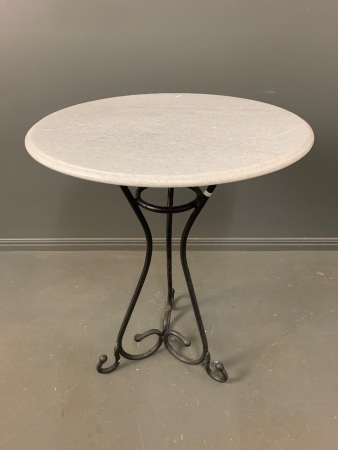 Scrolled Wrought Iron Based Table with Marble Top