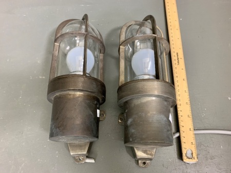 Pair of Heavy Brushed Nickel Nautical/Industrial Style Wall Lights