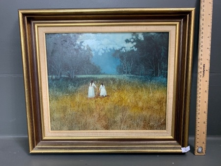 Original Oil on Board - The Mushroom Pickers - Signed N.J.Tyrie