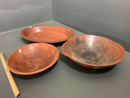 3 x Large Vintage Indonesian Terracotta Platters/Bowls