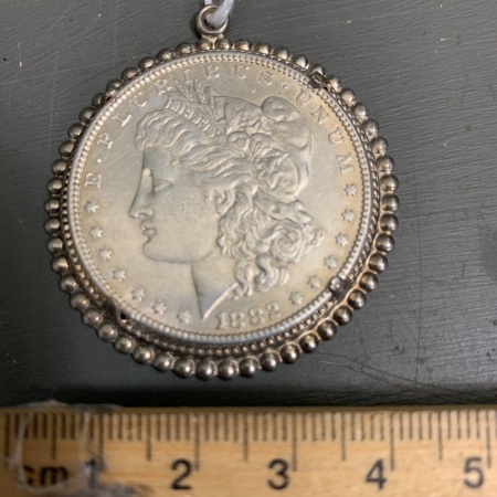 Antique 1882 USA Morgan Silver Dollar Set into Pendant