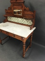 Vintage Marble Topped Washstand with Original Tiled & Mirrored Splashback - 2