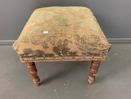 Vintage Tall Upholstered Footstool on Turned Legs