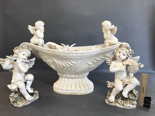 Cherubic Urn with Seashells + 2 Cherubs