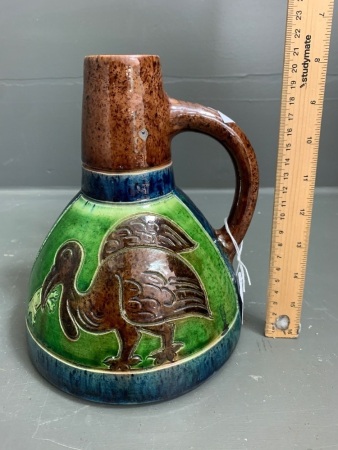 Large Antique Belgian Glazed Art Pottery Funnel Jug c1890