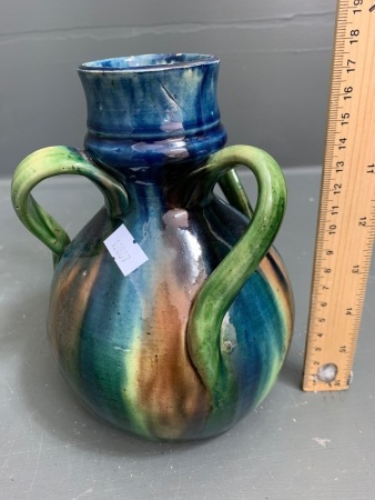 Antique Drip Glazed Belgian Art Pottery Vase c1900 - Impressed Mark to Base