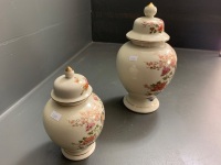 Pair of Graduated Japanese Crackle Glazed Ginger Jars with Birds and Flowers - 3