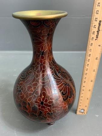 Vintage Cloisonne Bulb Vase on Fitted Timber Stand