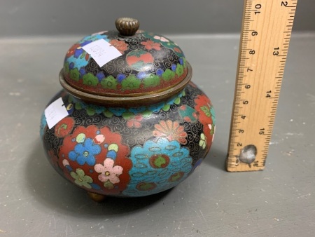 Antique Cloisonne Lidded Jar - Enamelled All Over & Inside - c1920's