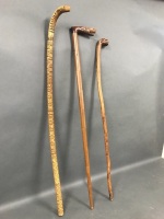 3 Vintage Carved Walking Sticks - 2