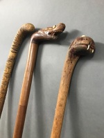 3 Vintage Carved Walking Sticks - 3