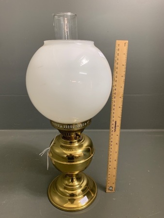 Brass Kero Lamp with Milk Glass Shade