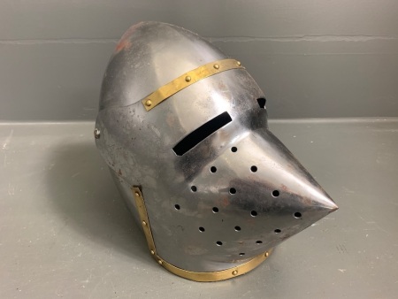 Lifesize Steel Knights Helmet with Brass Mounts