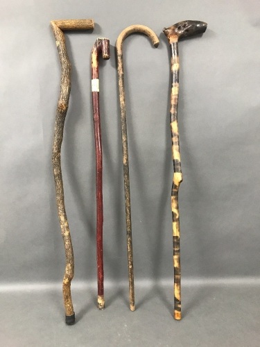 4 Vintage Natural Walking Sticks