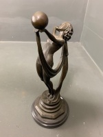 1920's Style Bronze Lady with Ball on Marble Base - 2